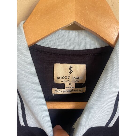 Scott James Navy Blue Light Blue Striped Polo Golf Performance Knit Size Small - Picture 5 of 7